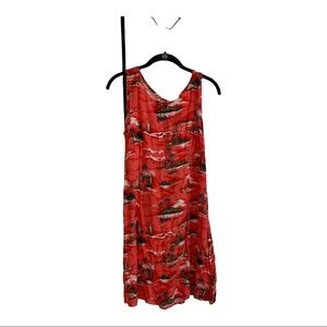 Dressing Cleo red orange island print sleeveless dress